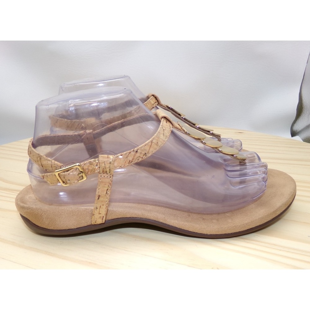 Vionic Miami Thong Sandals Womens Tan Cork Look Gold Metal Size 8 Ankle Strap - Picture 4 of 8